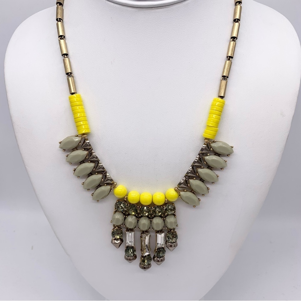 J. Crew Yellow Beaded and Gray Jeweled Necklace